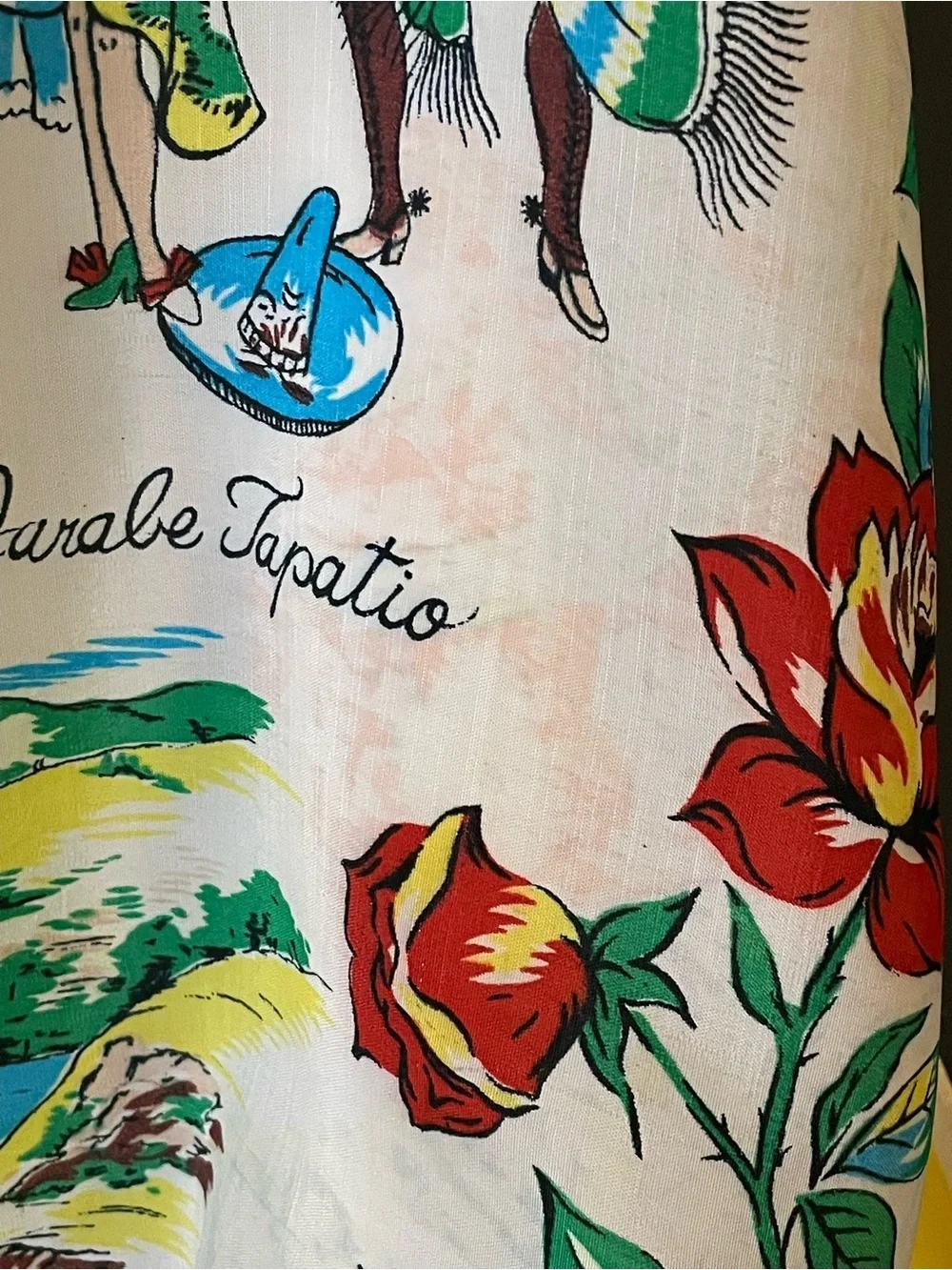 Vintage 60s Tijuana Souvenir Scarf Large 35 In Fair Condition